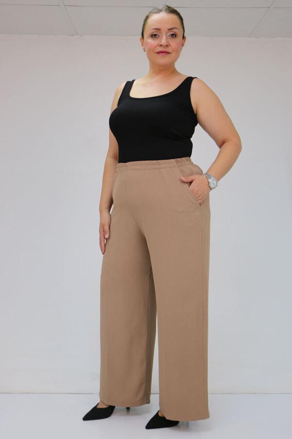 59014 Büyük Beden Beli Lastikli Bolpaça Pantolon - Vizon - 1