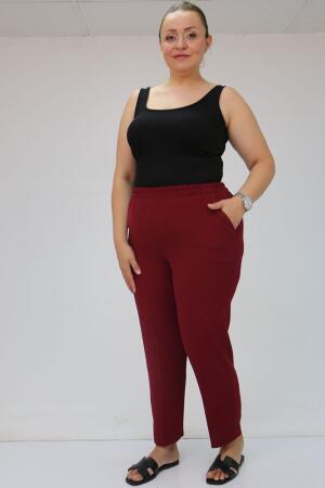 59015 Büyük Beden Borupaça Krep Pantolon - Bordo - 1