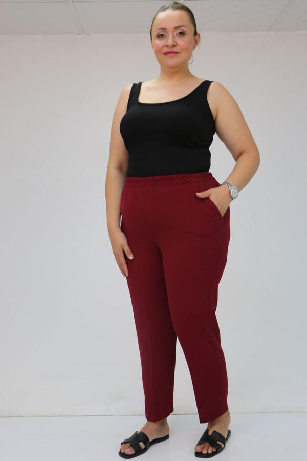 59015 Büyük Beden Borupaça Krep Pantolon - Bordo - 1