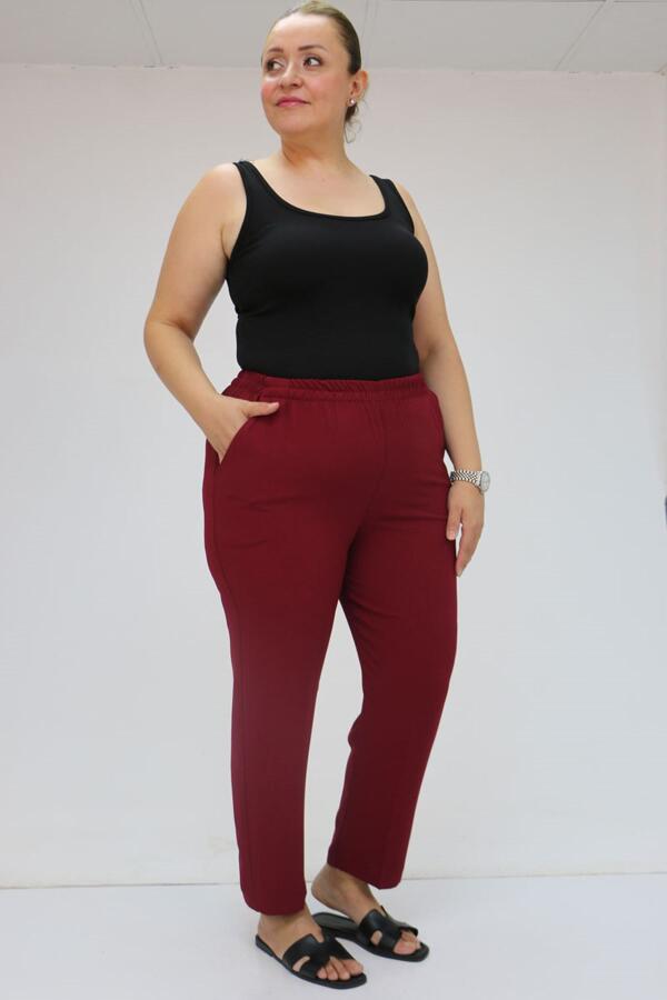 59015 Büyük Beden Borupaça Krep Pantolon - Bordo - 2