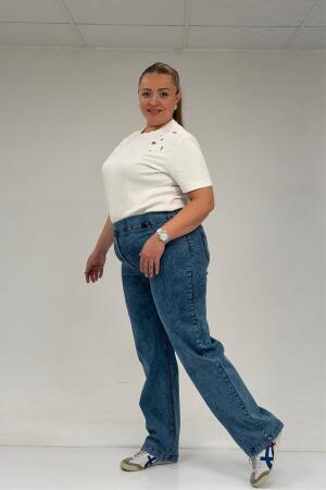 59036 Büyük Beden Beli Lastikli Cep Görünümlü Kot Pantolon - Lacivert - 2