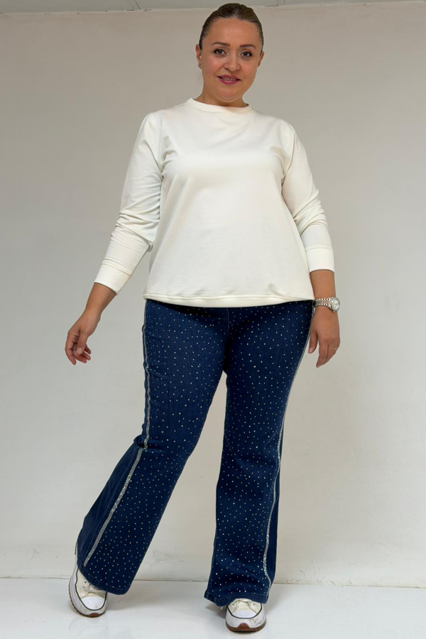 59038 Büyük Beden İspanyol Paça Taş Baskı Detaylı Kot Pantolon - Lacivert - 1