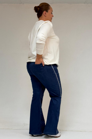 59038 Büyük Beden İspanyol Paça Taş Baskı Detaylı Kot Pantolon - Lacivert - 3