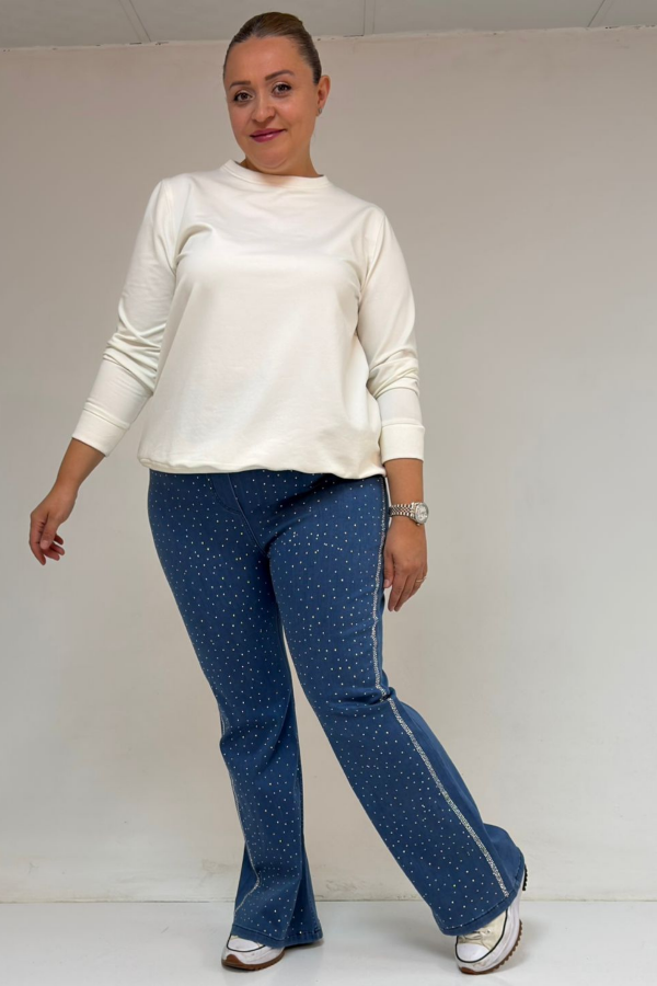 59038 Büyük Beden İspanyol Paça Taş Baskı Detaylı Kot Pantolon - Mavi - 2