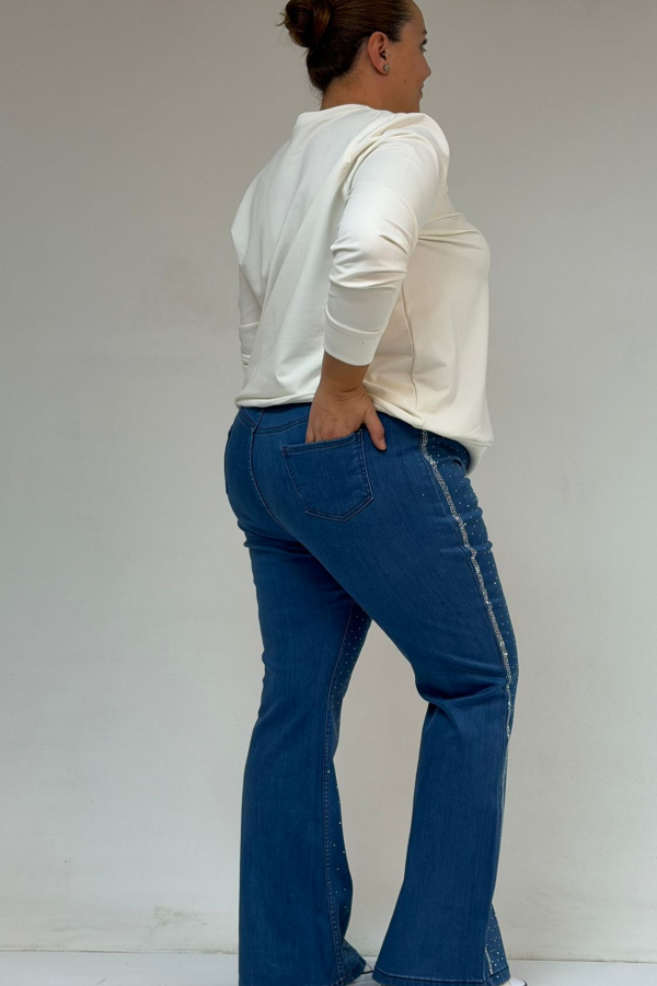 59038 Büyük Beden İspanyol Paça Taş Baskı Detaylı Kot Pantolon - Mavi - 3