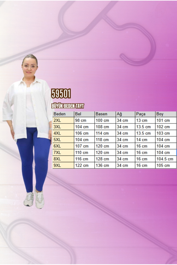 59501 Büyük Beden Penye Tayt - Mor - 2