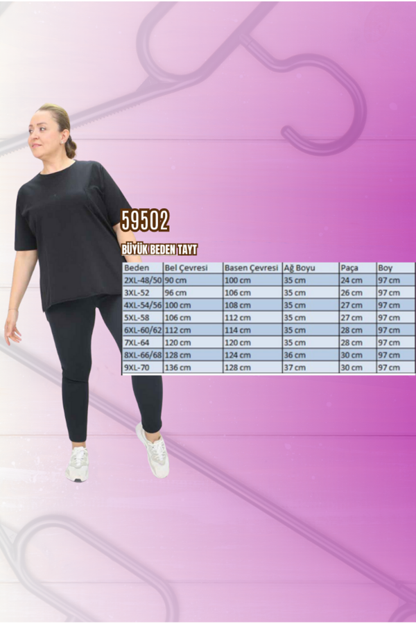 59502 Büyük Beden Tayt - Siyah - 2