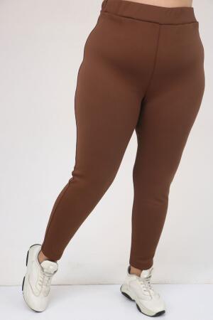 59503 Büyük Beden Beli Lastikli Tayt - Kahve - 