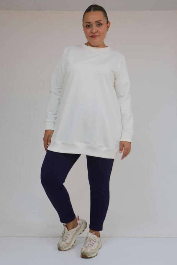 59503 Büyük Beden Beli Lastikli Tayt - Mor - 1