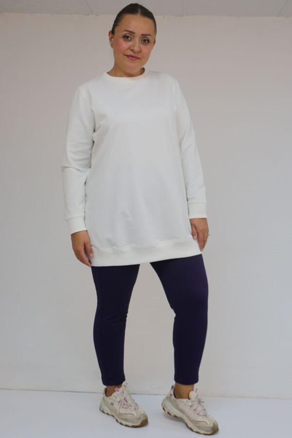 59503 Büyük Beden Beli Lastikli Tayt - Mor - 2