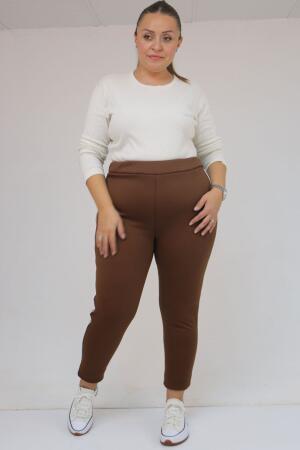 59504 Büyük Beden Biyeli İçi Şardonlu Tayt - Kahve - 