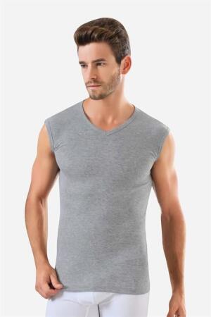 6 Adet Gri Kolsuz Erkek Atlet V Yaka Sıfır Kol Tişört %100 Pamuklu - 2