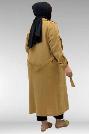 63006 Büyük Beden D Halka Detaylı Müslin Trençkot - Bisküvi - 4