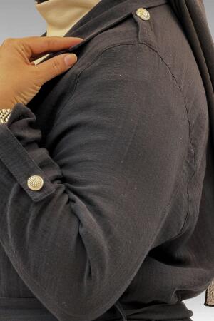 63006 Büyük Beden D Halka Detaylı Müslin Trençkot - Siyah - (1)