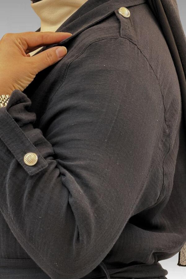 63006 Büyük Beden D Halka Detaylı Müslin Trençkot - Siyah - 2