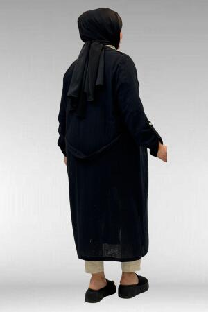 63006 Büyük Beden D Halka Detaylı Müslin Trençkot - Siyah - 4