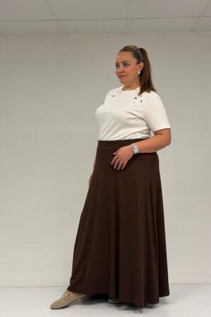 65001 Büyük Beden Basic Penye Etek - Kahve - 