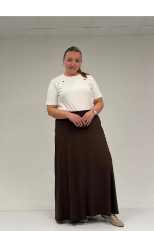 65001 Büyük Beden Basic Penye Etek - Kahve - (1)