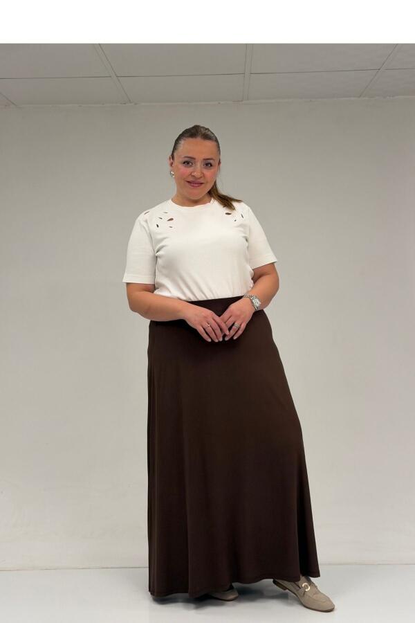 65001 Büyük Beden Basic Penye Etek - Kahve - 2