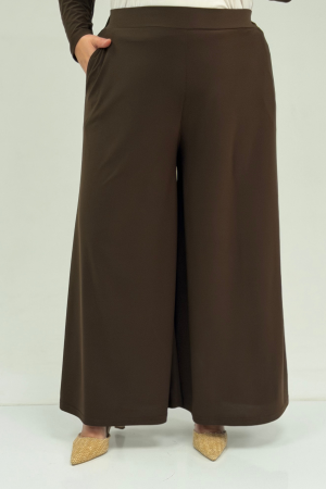 67004 Büyük Beden Önü Ve Arkası Pelerin Detaylı Sandy Pantolonlu Takım - Kahve - (1)