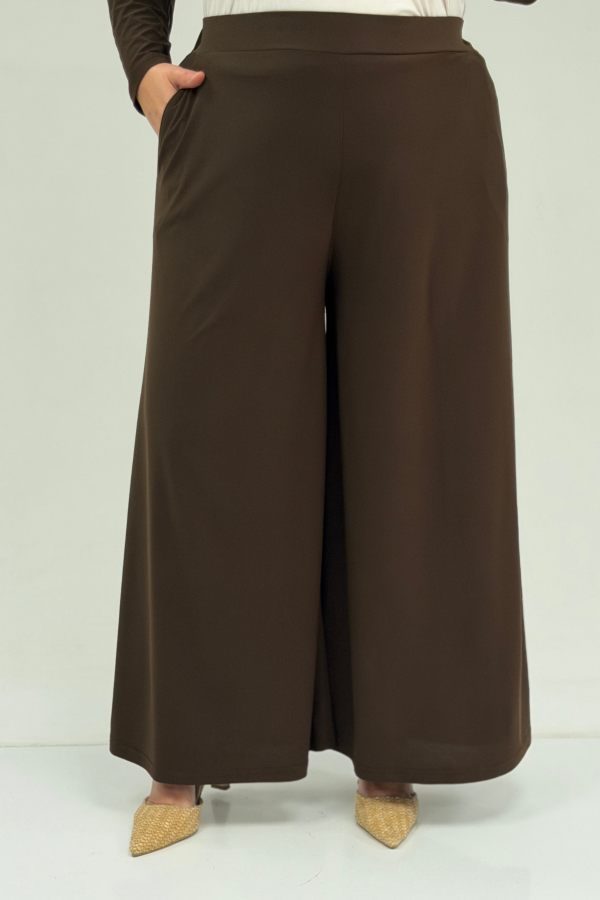 67004 Büyük Beden Önü Ve Arkası Pelerin Detaylı Sandy Pantolonlu Takım - Kahve - 2