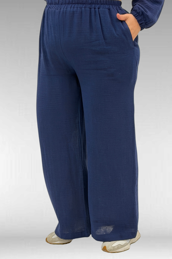 67020 Büyük Beden Yarım Fermuarlı Erkek Yakalı Müslin Pantolonlu Takım - Lacivert - 3