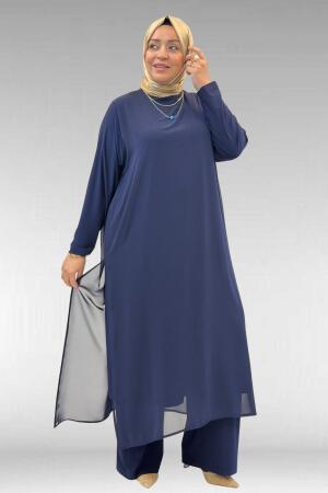 67024 Büyük Beden Sandy-Şifon Elbise - Lacivert - 