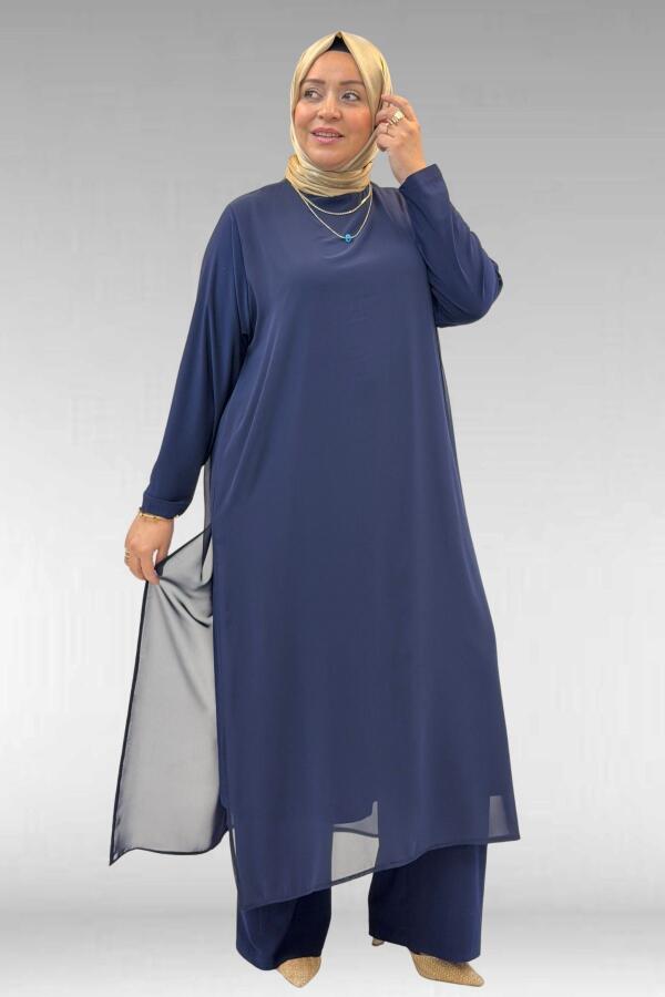 67024 Büyük Beden Sandy-Şifon Elbise - Lacivert - 1