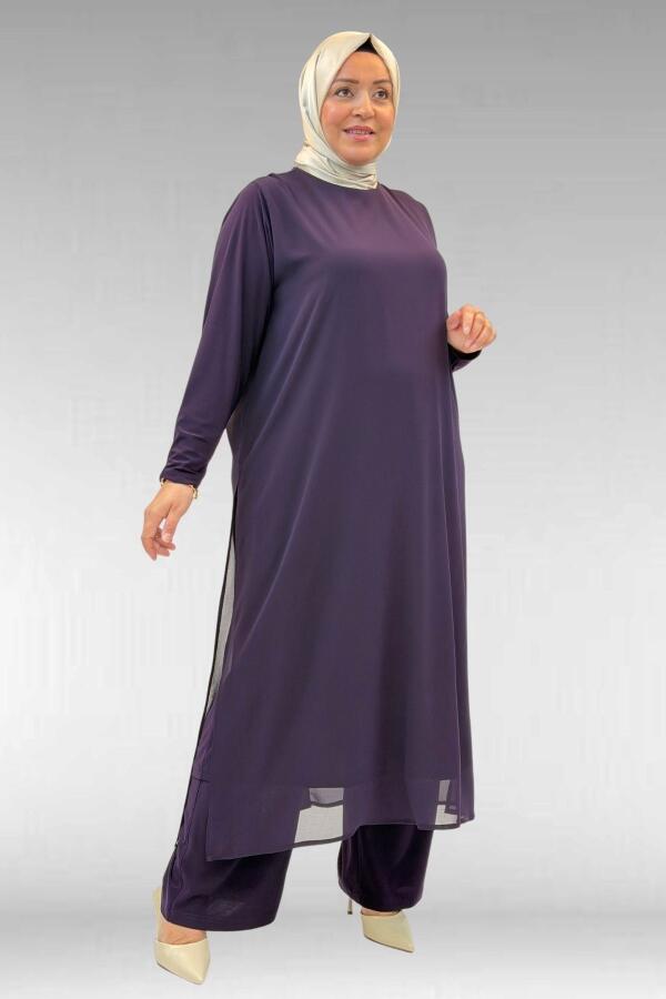 67024 Büyük Beden Sandy-Şifon Elbise - Mürdüm - 2