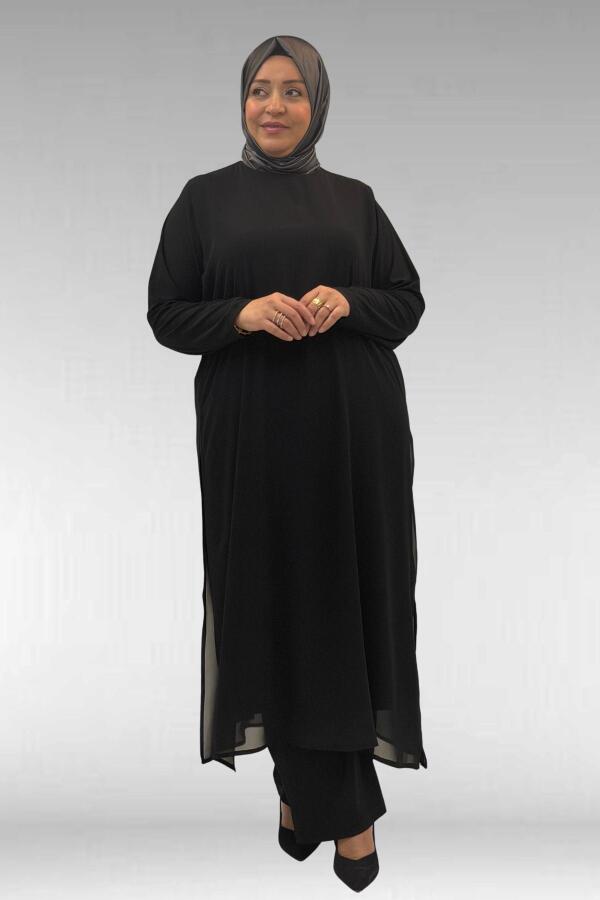 67024 Büyük Beden Sandy-Şifon Elbise - Siyah - 1