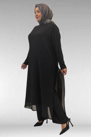 67024 Büyük Beden Sandy-Şifon Elbise - Siyah - (1)