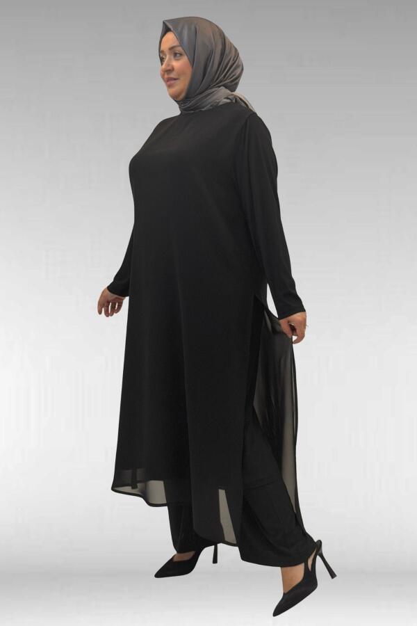 67024 Büyük Beden Sandy-Şifon Elbise - Siyah - 2