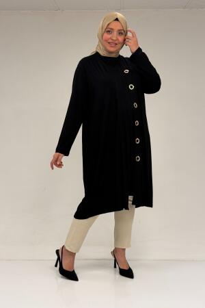 67032 Büyük Beden Kuşgözü Detaylı Penye İkili Takım - Siyah - 