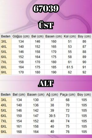 67039 Büyük Beden Yarım Patlı Sıfır Yaka Müslin Pantolonlu Takım - Lacivert - (1)