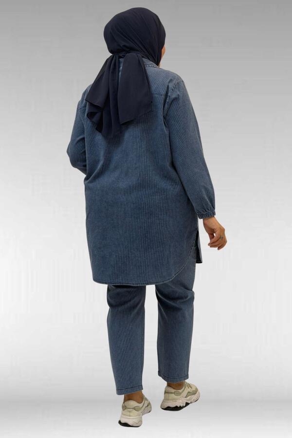 67042 Büyük Beden Kolları Lastikli Pantolonlu Takım - Lacivert - 3