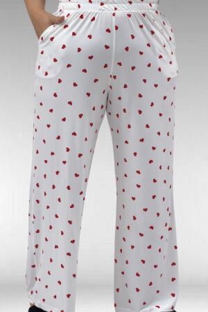 67801 Büyük Beden Kısakol Desenli Pijama Takımı - Kırmızı Kalp Desenli - 3