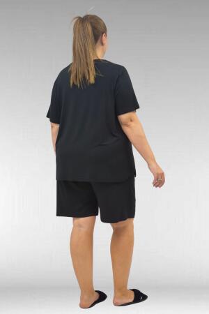 67806 Büyük Beden Şort -Tişört Penye Pijama Takımı - Siyah - 3