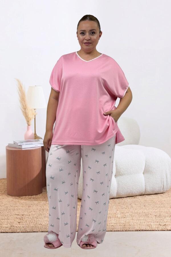 67808 Büyük Beden Kombinli Modal -Milan Pijama Takımı - Antrasit Kurdele Desenli - 1