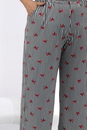 67808 Büyük Beden Kombinli Modal -Milan Pijama Takımı - Kırmızı Kurdele Desenli - 2