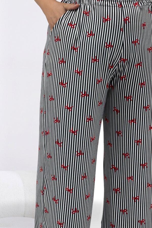 67808 Büyük Beden Kombinli Modal -Milan Pijama Takımı - Kırmızı Kurdele Desenli - 2