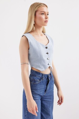 6797 Crop Kot Yelek - Mavi - 2