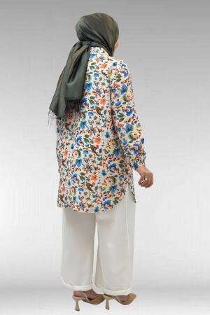 68010 Büyük Beden Yanları Yırtmaçlı Kolları Lastikli Mango Tunik - Desenli Taş - 3