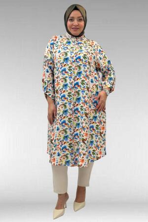 68014 Büyük Beden Hakimyaka Çift Düğmeli Mango Tunik - Desenli Taş - 1