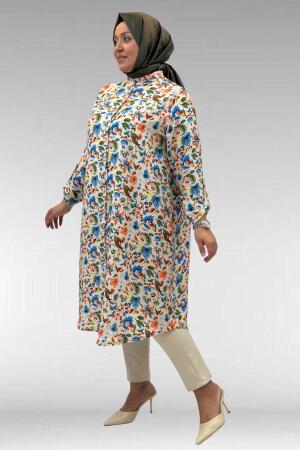 68014 Büyük Beden Hakimyaka Çift Düğmeli Mango Tunik - Desenli Taş - 3