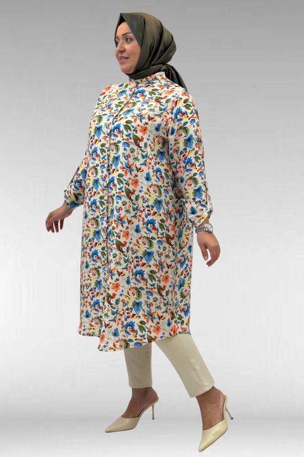 68014 Büyük Beden Hakimyaka Çift Düğmeli Mango Tunik - Desenli Taş - 3