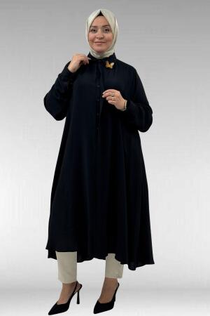 68034 Büyük Beden Broş Detaylı Mevlana Gömlek - Siyah - 1