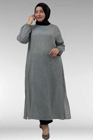 68042 Büyük Beden Kolu Lastikli Pitikare Tunik - Pitikare Siyah - 1