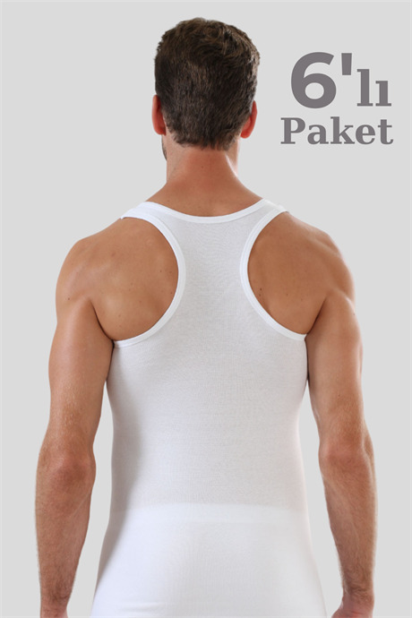 6'lı Paket Beyaz Erkek Sporcu Rambo Atlet %100 Pamuk Ribana - 1