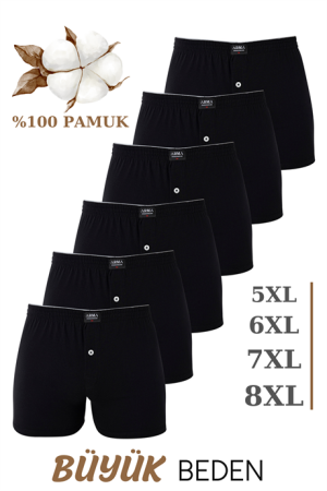 6'lı Paket Erkek Siyah Geniş Kalıp Büyük Beden Boxer Battal Boy İç Giyim %100 Pamuklu - 1