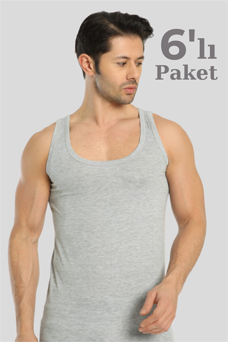 6'lı Paket Gri Erkek Atlet %100 Pamuk Penye - 1